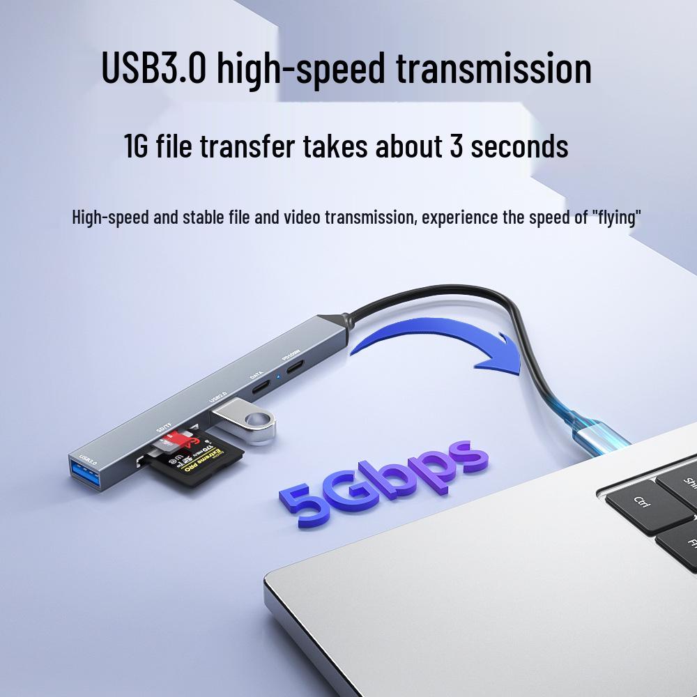 Док-станция расширения 6-в-1 Type-C: USB 3.0, Кардридер TF/SD, Хаб питания PD 100 Вт