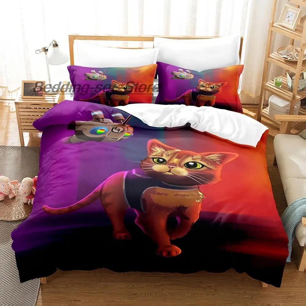Новый игровой набор с кошкой Момо из игры Stray Постельное белье Односпальный Полуторный Двуспальный Евро-размер Кинг-сайз Кавайные Комплекты Пододеяльников для Взрослых Детей