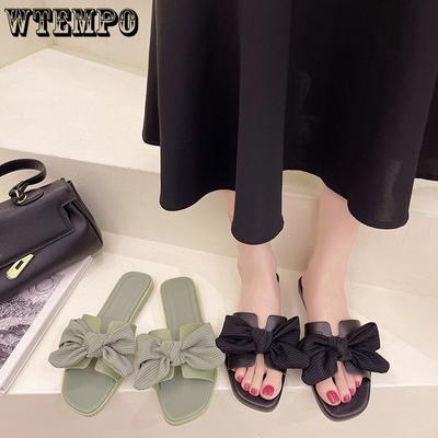 Однотонная женская обувь с бантом, летние корейские модные нескользящие тапочки, верхняя одежда, пляжные тапочки