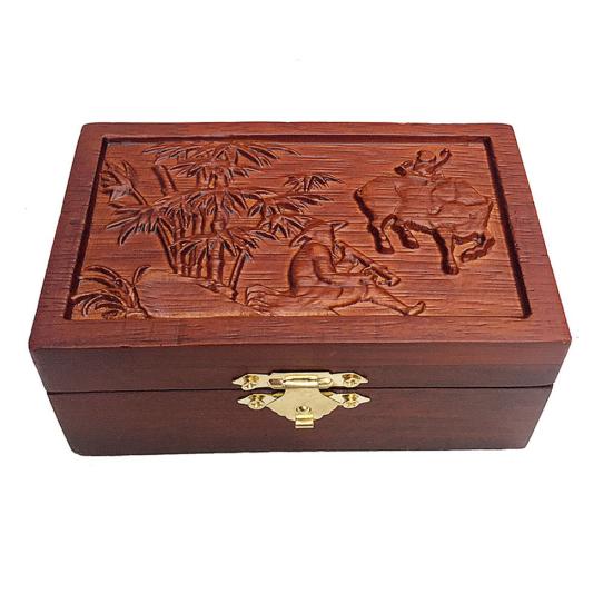 Vintage Wooden Farmer Embossed Jewelry Trinket Organizer Storage Box with Buckle