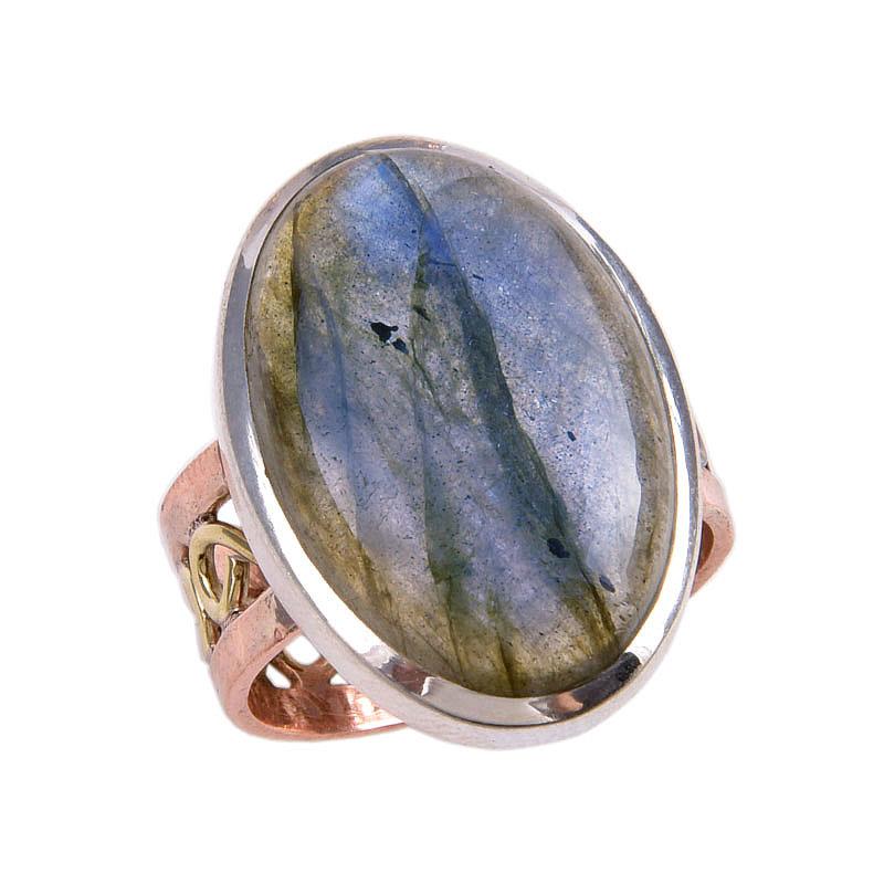 Natural Labradorite Gemstone 925 Solid Silver Jewelry Ring Two Tone Size 8 e2z89