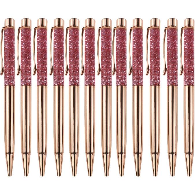 Fancy Metal Ballpoint Pens Floating Glitter Dynamic Liquid Sand Pen for Office Supplies, Black Ink, 12 Count(Mixed Color)