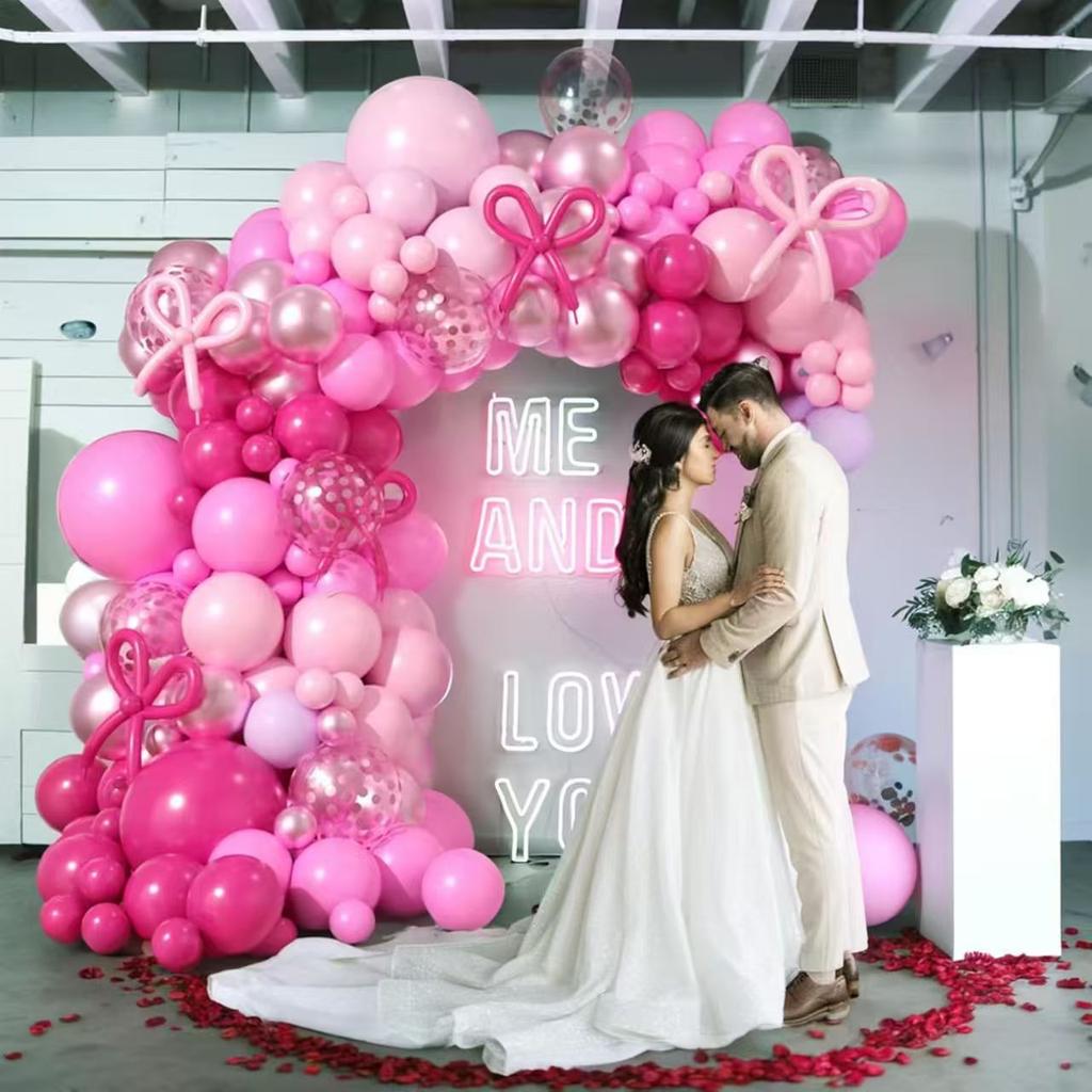 Pink Balloon Chain Set Metal Powder Balloon Set Wedding Party Decoration Balloon Yearly Arrangement Set