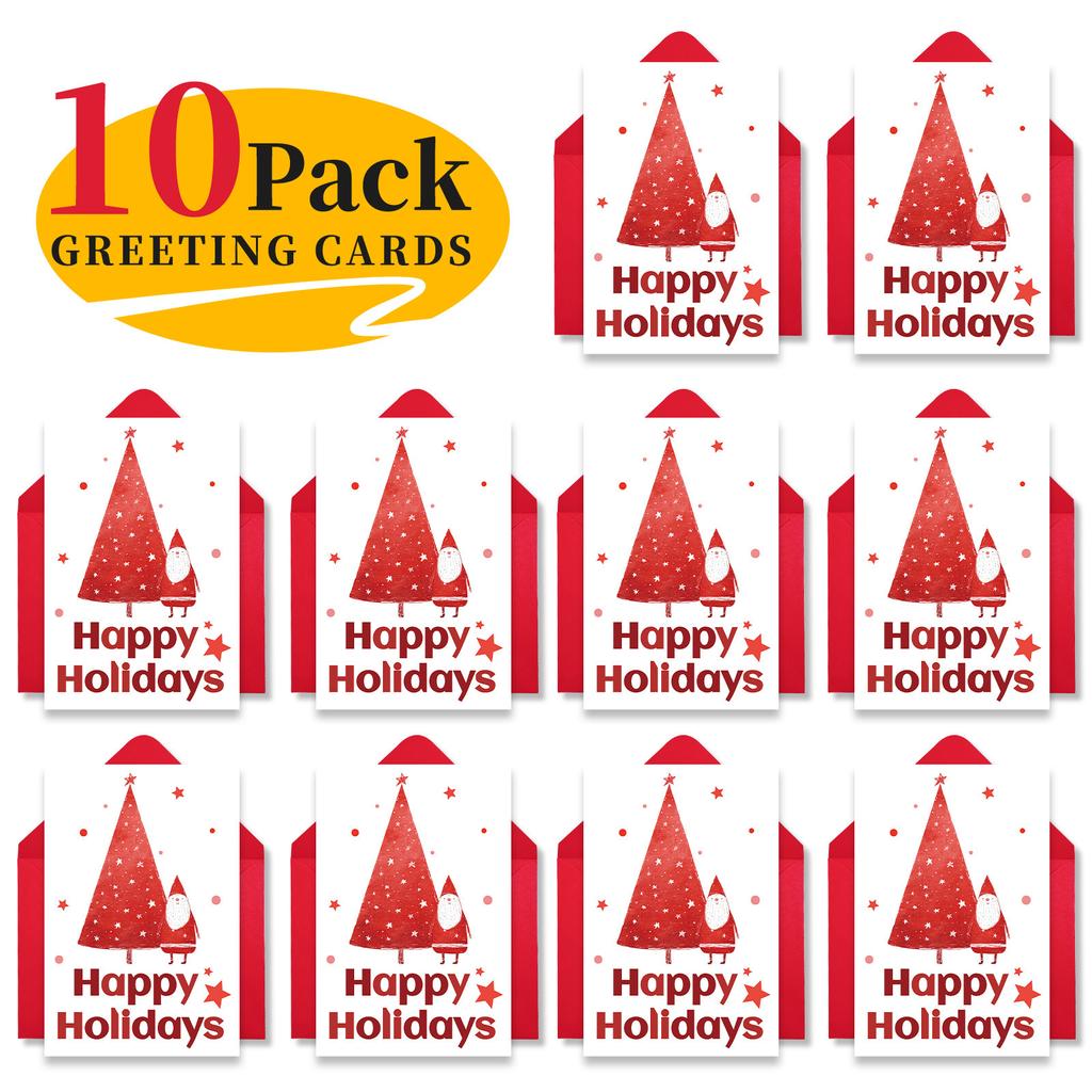 10PCS Christmas Greeting Cards Set with Envelopes, Cartoon Hand-drawn Xmas Cards for Holiday Wishes & Gifts