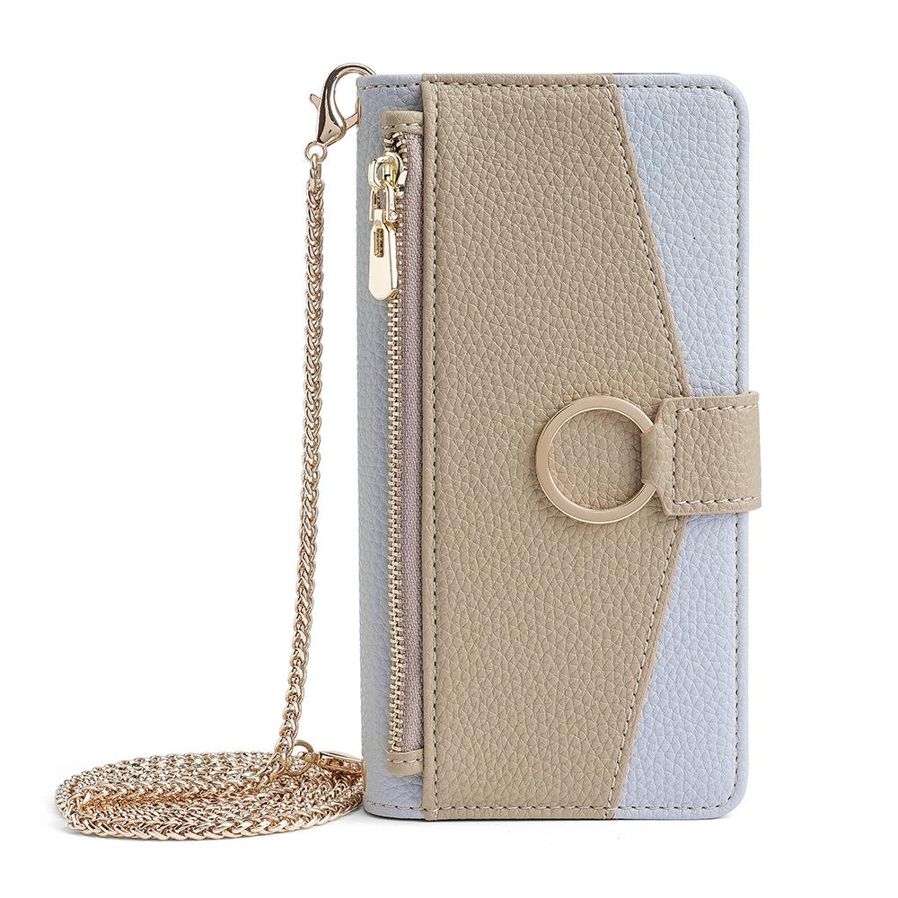 Magnetic Card Slot Mirror Leather Case for Iphone 16 Pro Max 16E 15 Plus 14 13 12 11 Long Hardware Chain Zipper Crossbody Wallet