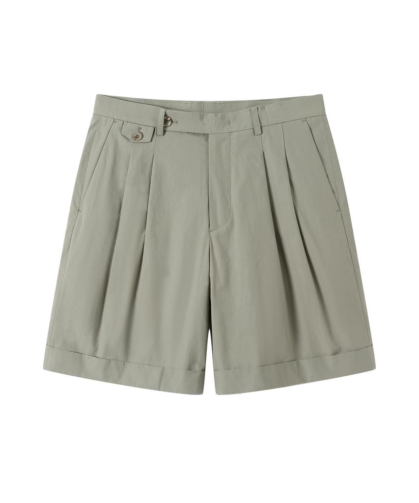 SOLEW Cotton Double-Pleated Shorts_Olive Green