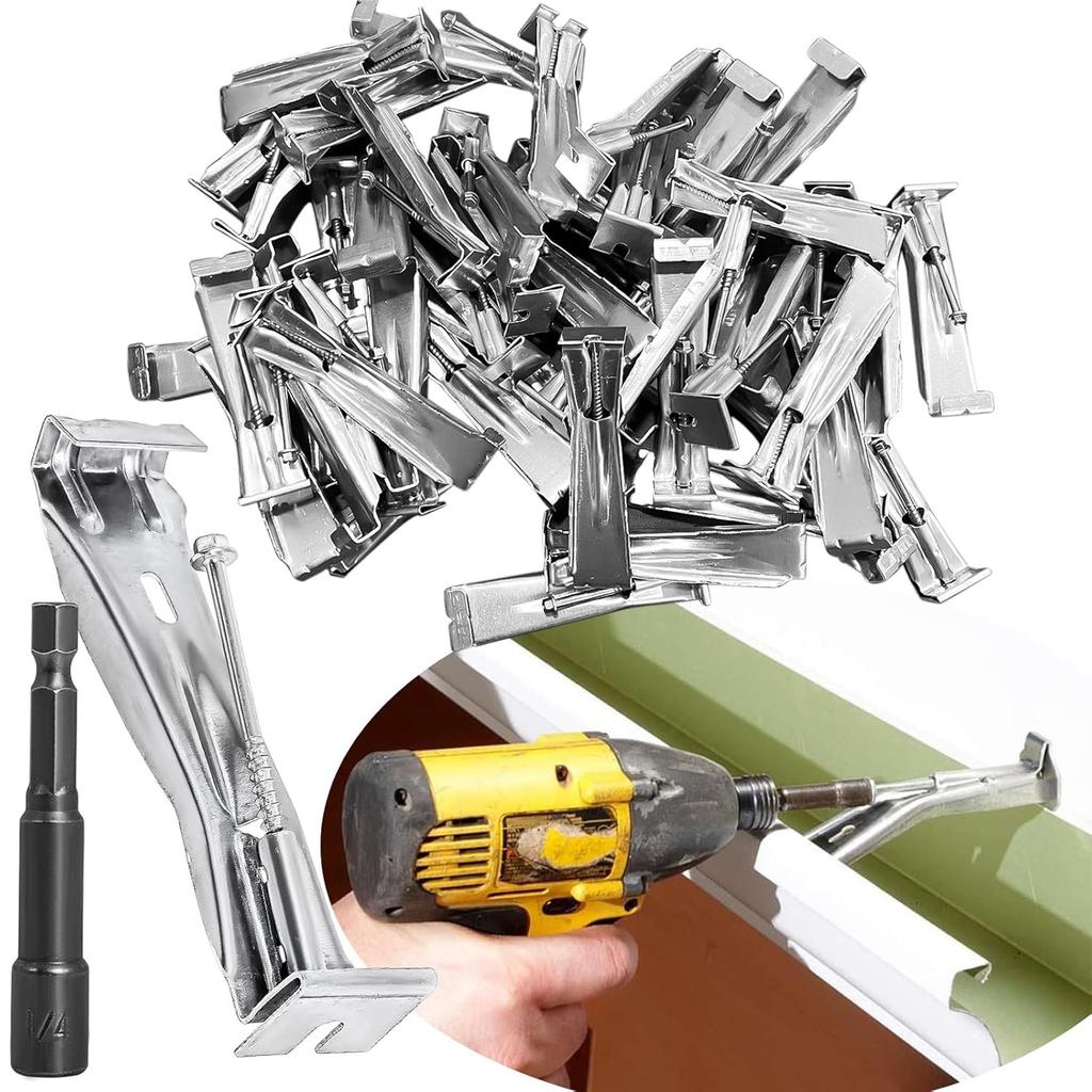 30Pcs Gutter Hangers Quick Screw Clip Hide Bracket for 5 Inch K Styles Sturdy Aluminum Gutters Includes Hex Drill Bit