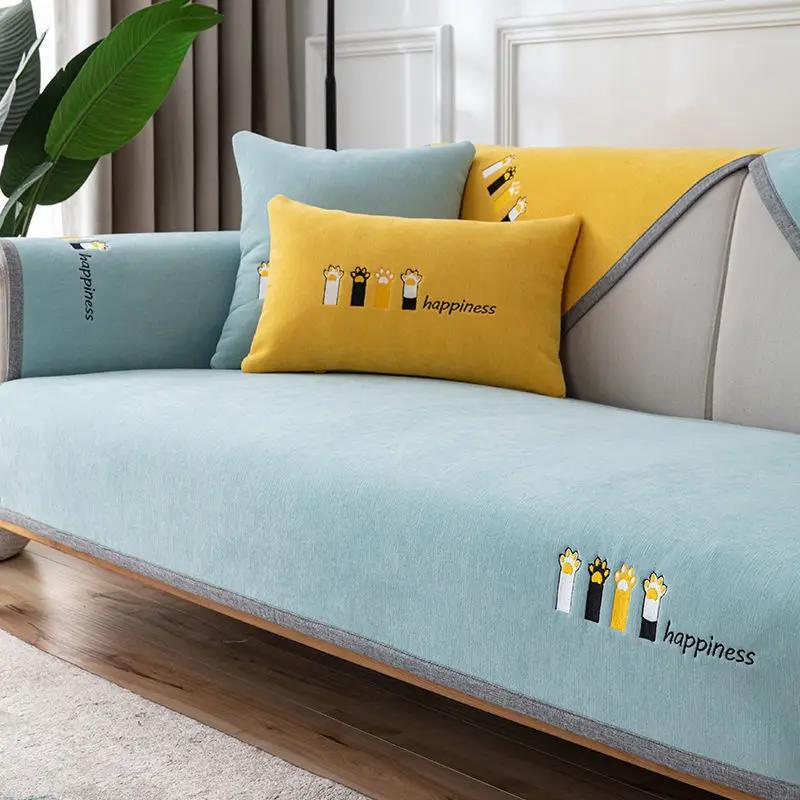 Коврик для диванной подушки с принтами скандинавских кошек, универсальный нескользящий сплошной цвет, чехлы для дивана для гостиной, L-образная защита для полотенец для дивана