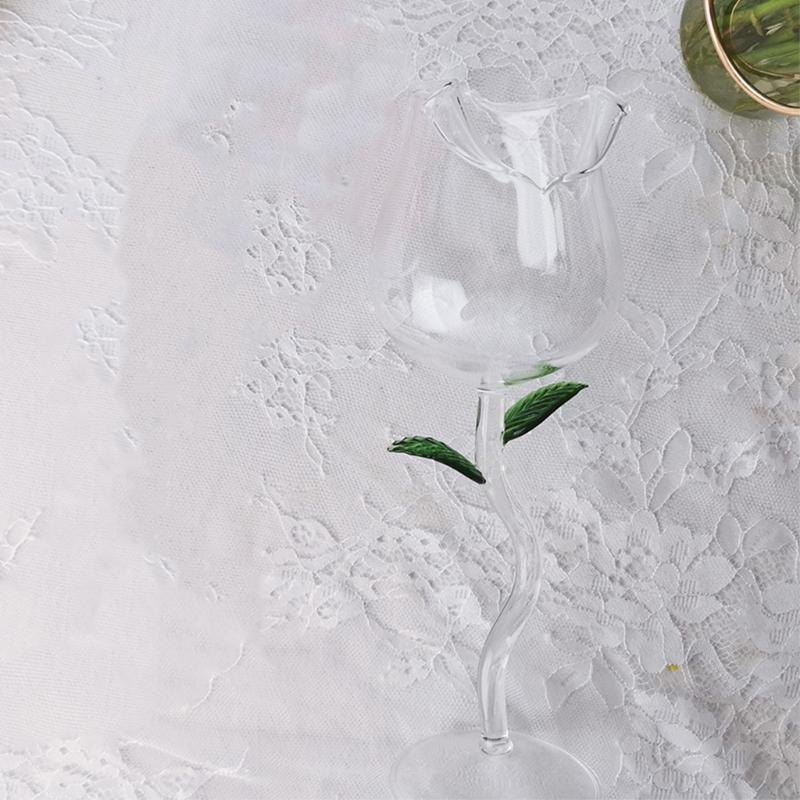 Wine Glass Rose Flower Shape Goblet Lead-Free Red Wine Cocktail Glasses Home Wedding Party Barware Drinkware Gifts