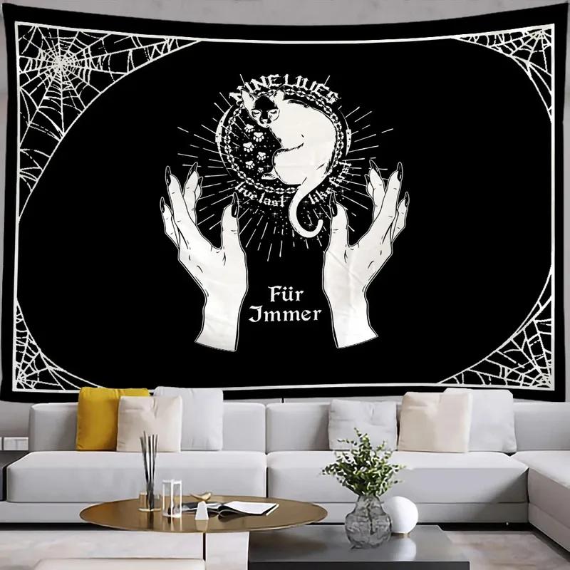 Мультяшный черно-белый кот висит ткань офис гостиная гобелен украшение стены дома гобелен