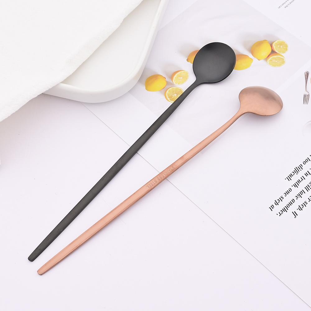 6Pcs Coffee Stirring Spoon Cutlery Set Juice Black Gold Tea Spoon Dinnerware Ice Cream Long Handle Scoop Tableware Kitchen Tools