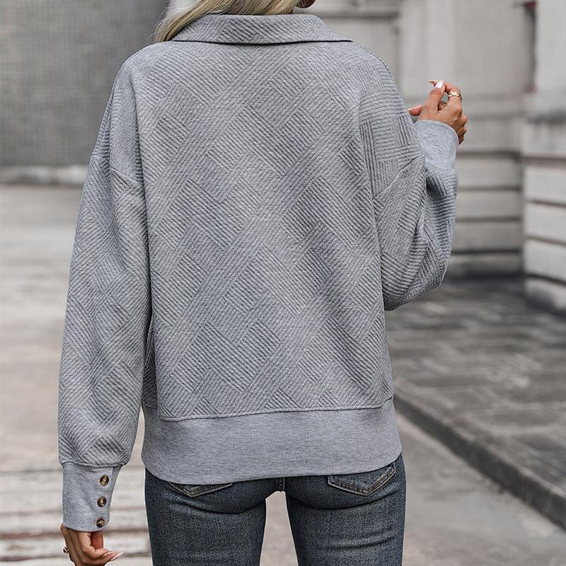 Весенне-осенняя женская толстовка, модная серая толстовка с лацканами, топ с длинными рукавами