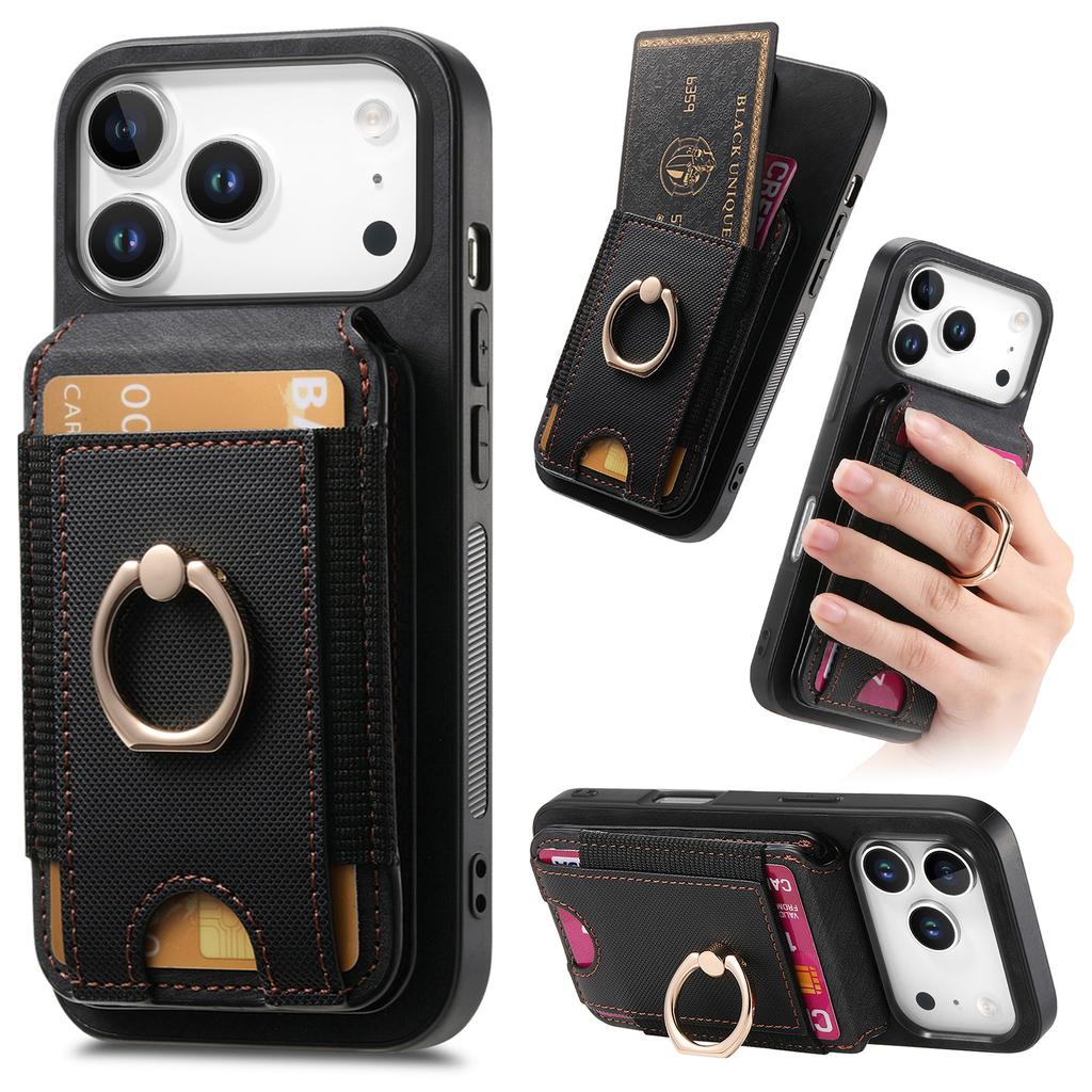 For iPhone 17 Pro Case Compatible with MagSafe Leather Back Cover with Detachable Card Holder Kickstand