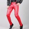 Men Faux Leather Pants Mid Waist Slim Fit Smooth Button Zipper Placket Solid Color