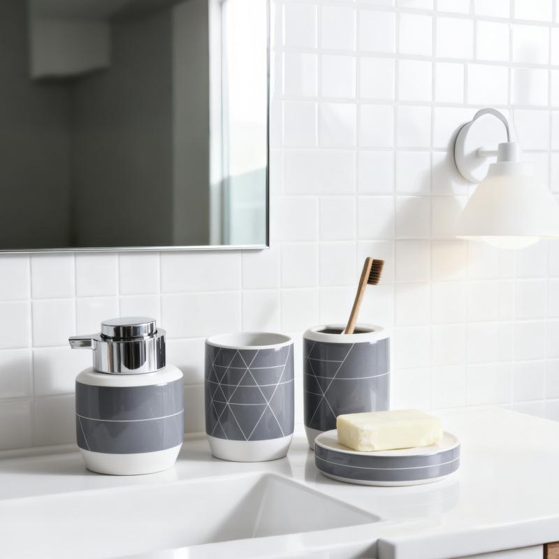 Bathroom set ceramic mouthwash cup toothbrush holder creative daily decoration bathroom hotel set daily bath products dispenser