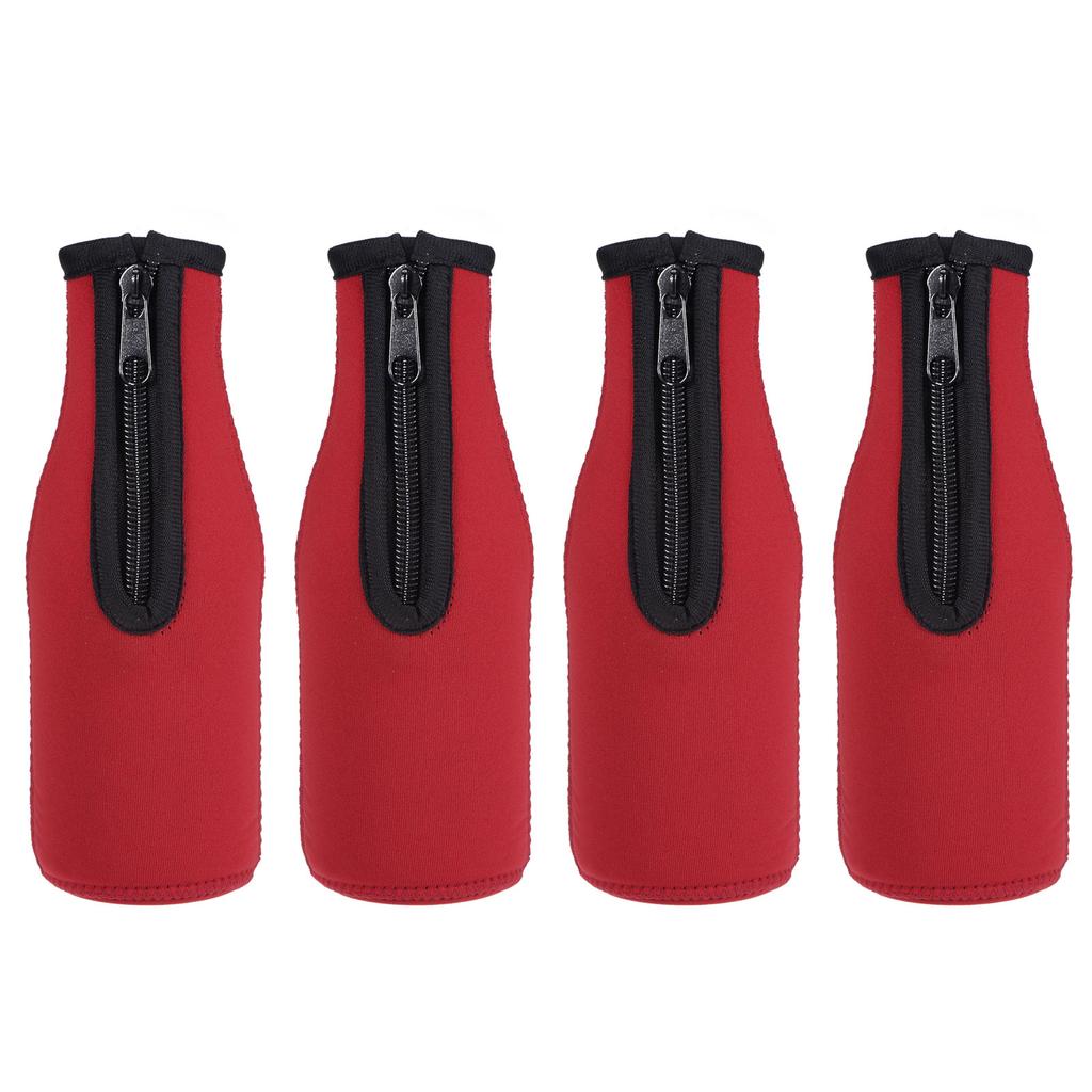 4pcs Beer Bottle Sleeves Cooler Insulator Collapsible Neoprene Covers with Zipper for 330ml to 350ml