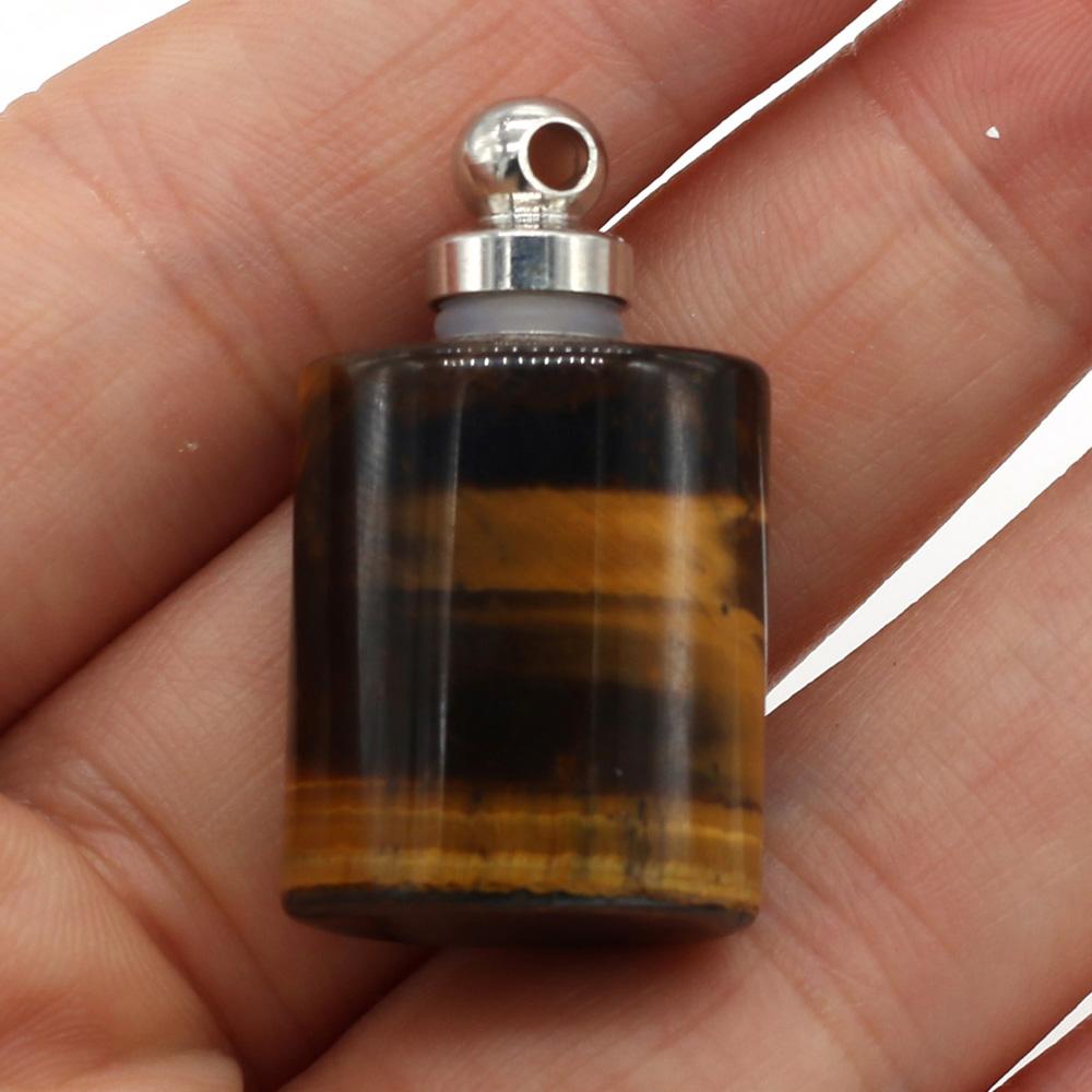 1Pc Flat Cylindrical Natural Stone Perfume Bottle Pendant, Reiki Healing Crystal Gems Charms for DIY Necklace Hanging Decorative Jewelry Making Crafts