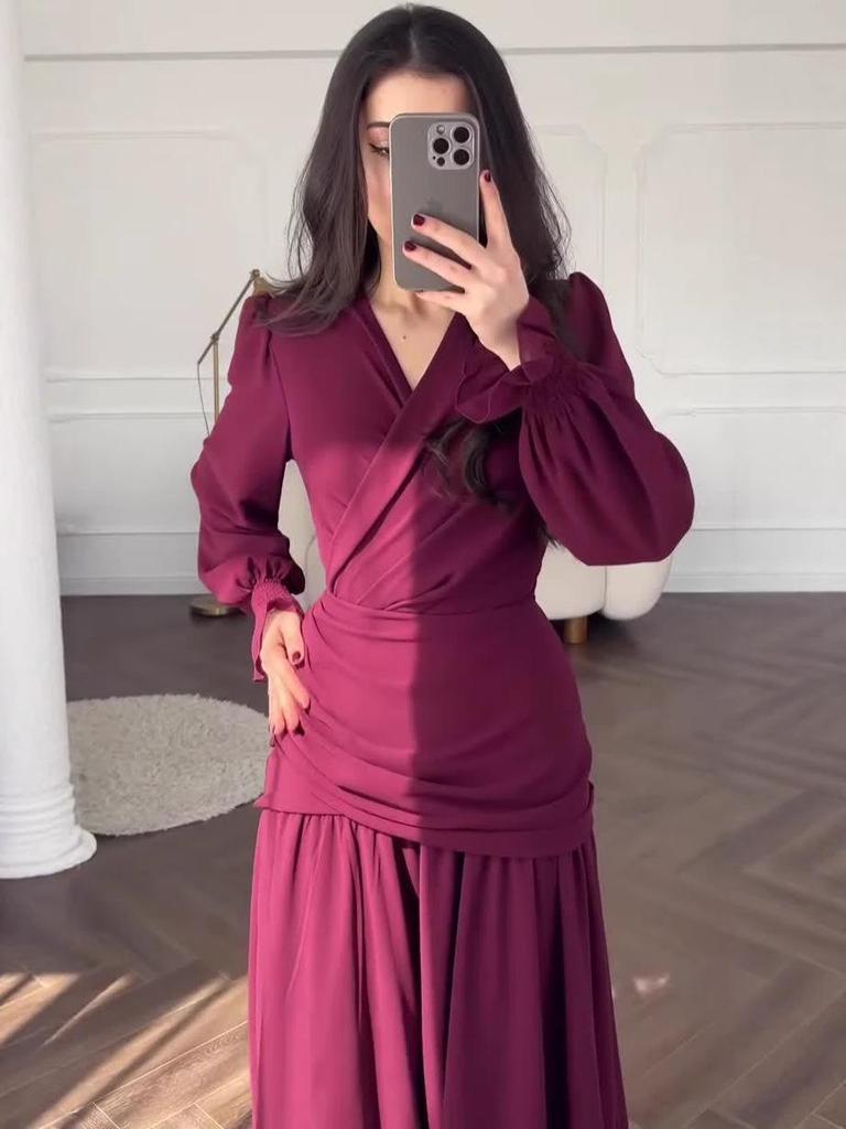 Весеннее шифоновое черное платье в европейском и американском стиле для женщин 2025