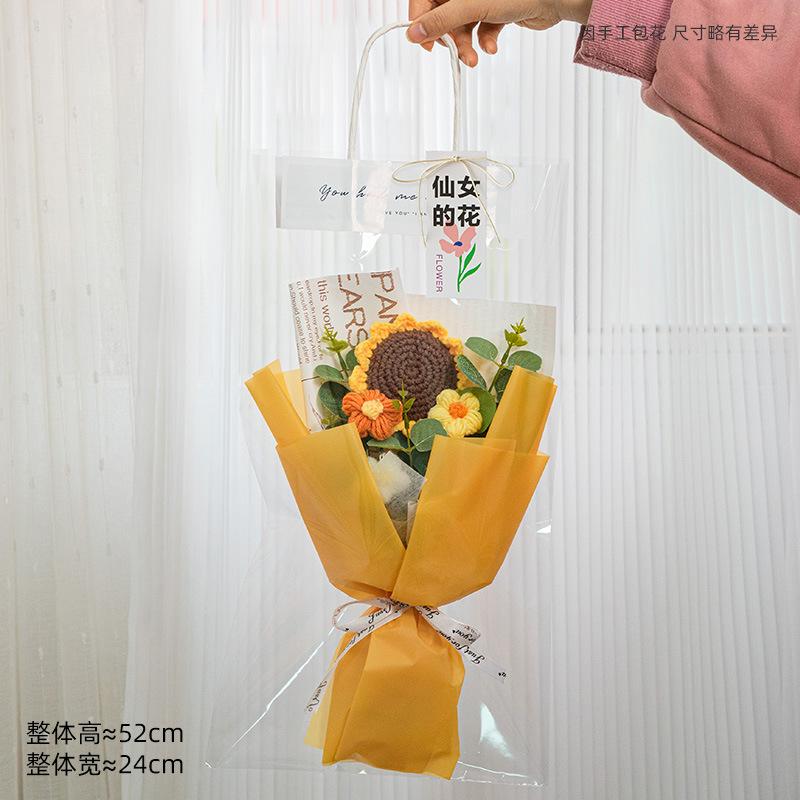 Букет подсолнухов и роз ручной вязки - со светодиодной подсветкой и подарочным пакетом, подарок на День благодарения