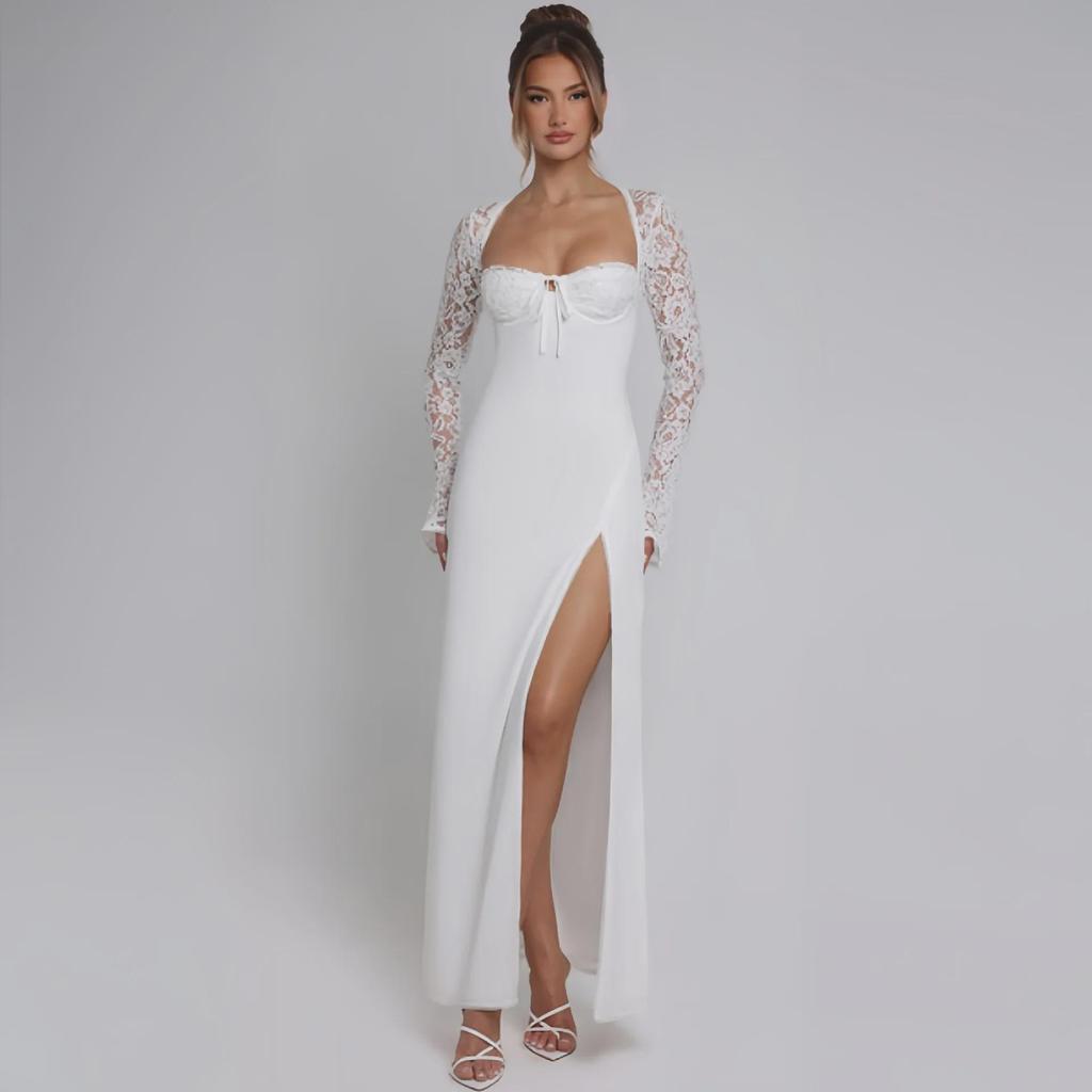 Женское сексуальное платье на шнуровке с разрезом, осень 2024 г.