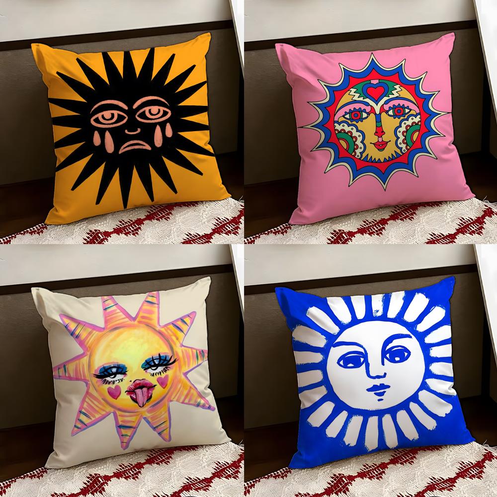 Smiling Sun Face Cushion Cover Reversible Soft Durable Pillow Cover Home Car MultiScene Use for Daily Comfort