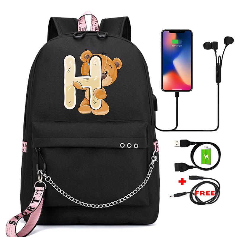 Рюкзак Little Bear с 26 английскими буквами, детская сумка для книг, школьная сумка для косплея для мальчиков и девочек, большой вместительный дорожный рюкзак для детей