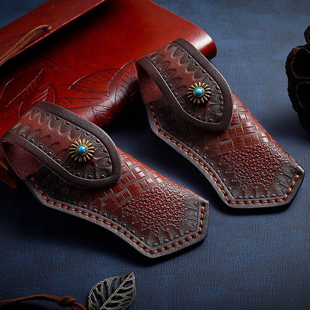 Pocket Hunt Leather Sheath Holder Flashlight Case Belt Loop Case Camp Outdoor Carry Fold Knife Tool