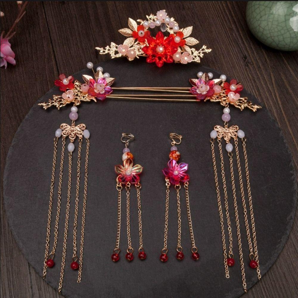 Цветочный Свадебный Головной Убор Цинк Цинковый Сплав Серьги Заколка Набор Ювелирные Изделия Свадебные Палочки для Волос Реквизит для Фото