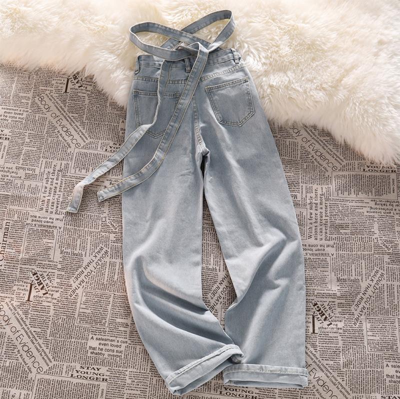 Светло-голубые джинсы, женские сексуальные бандажные корейские версии, джинсовые брюки в стиле ретро с высокой талией, широкие брюки, уличная одежда, мешковатые джинсы