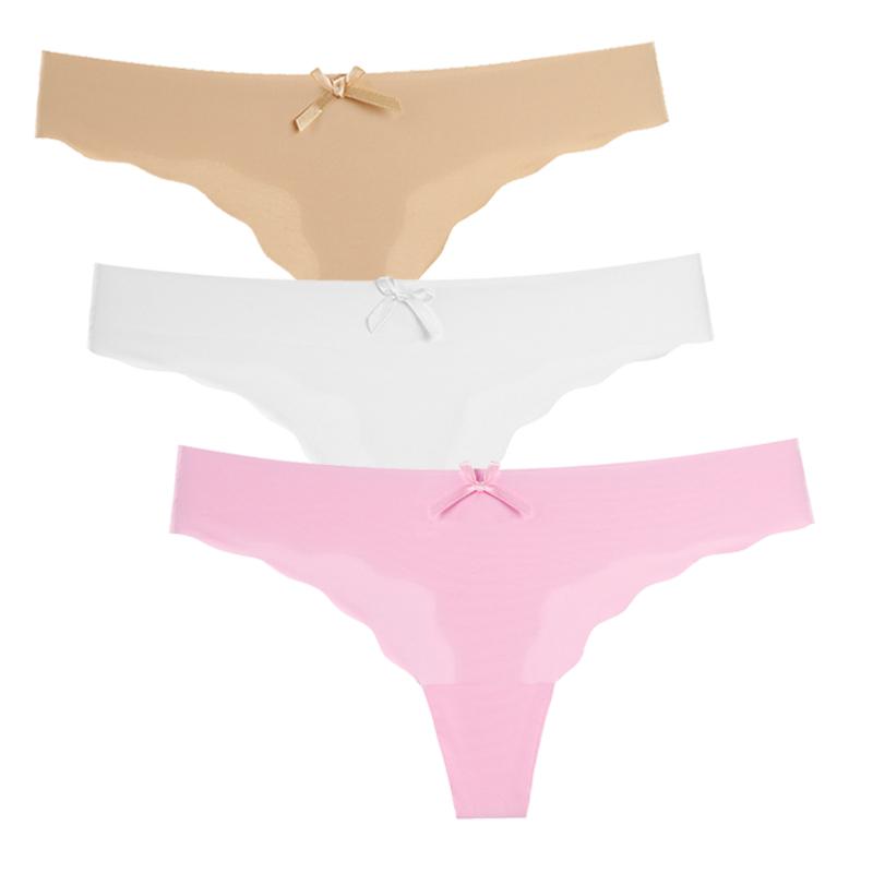 3Pcs/Set Sexy Thongs Women's Ice Silk Panties Underwear Seamless Solid G-String Thongs Low Waist Female Lingerie T-back