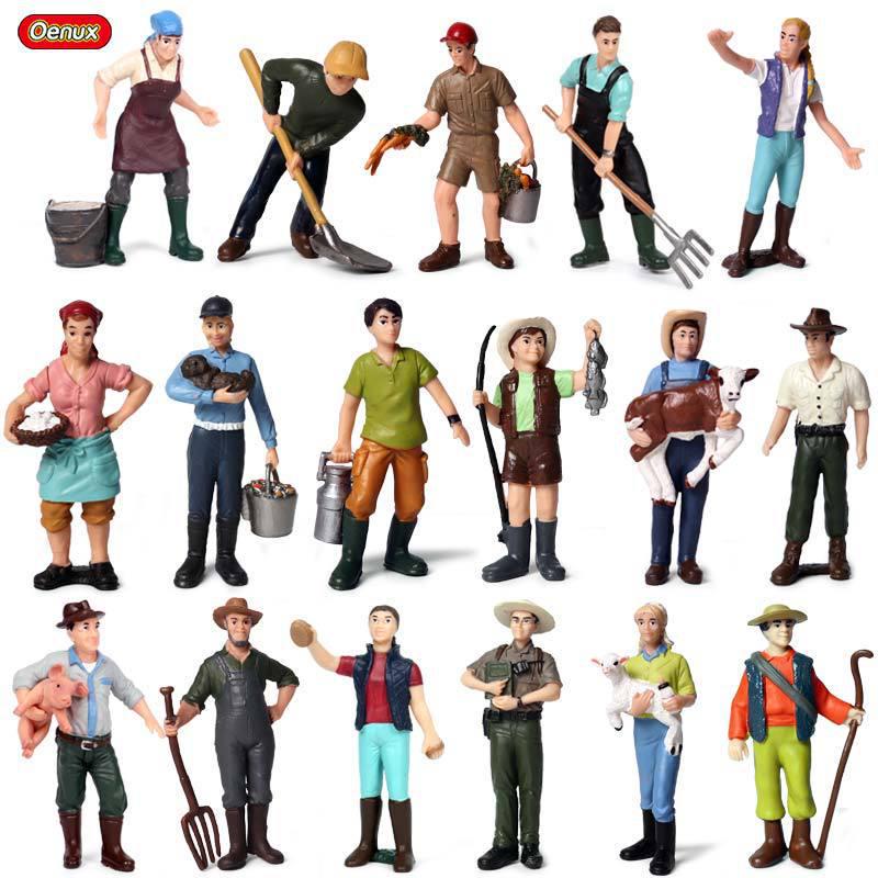 Plastic Farm Figures: Farmer, Woman, Ranch Worker, Police