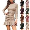Women's Sexy Mini Dress Knit Ruched Long Sleeve Ruffle Bodycon Dress Club Date Night Cocktail Party Dresses