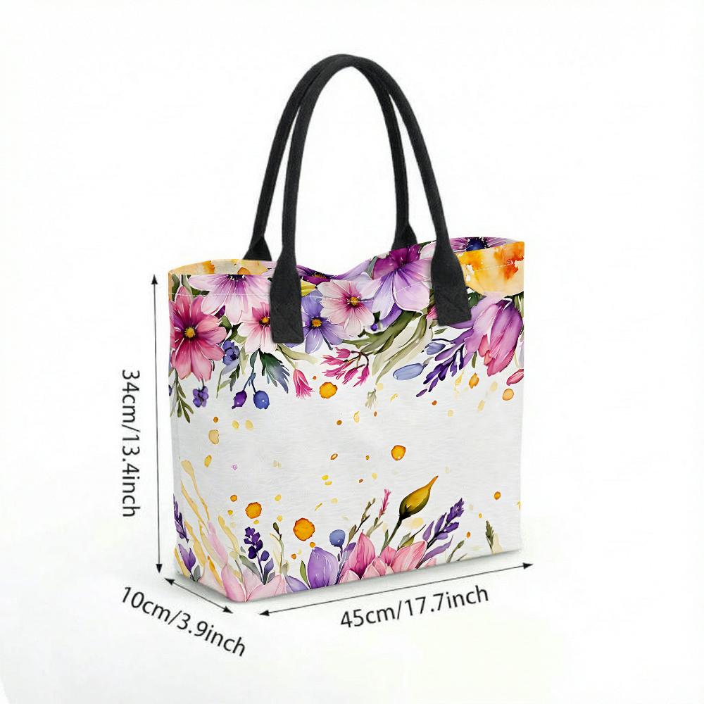 Watercolor Floral Tote Bag Large Capacity Casual Women Handbag for Daily Shopping Travel