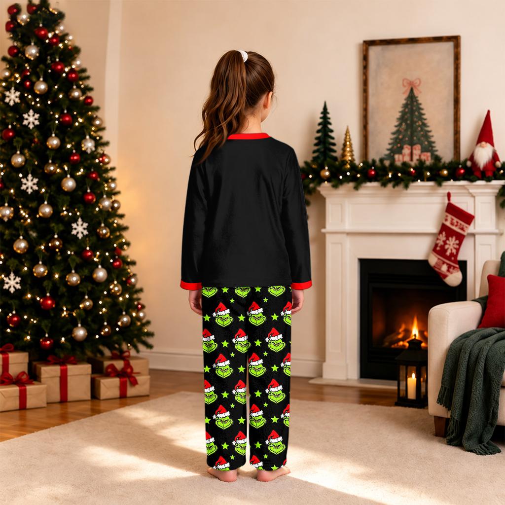 Parent-Child Matching Christmas Graphic Print Plush Loungewear Set for Holiday Sleepwear