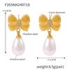 Korean Style Diamond Bow Tassel Faux Pearl Earrings - Women's 18k Gold-Plated Titanium Steel Fashion.