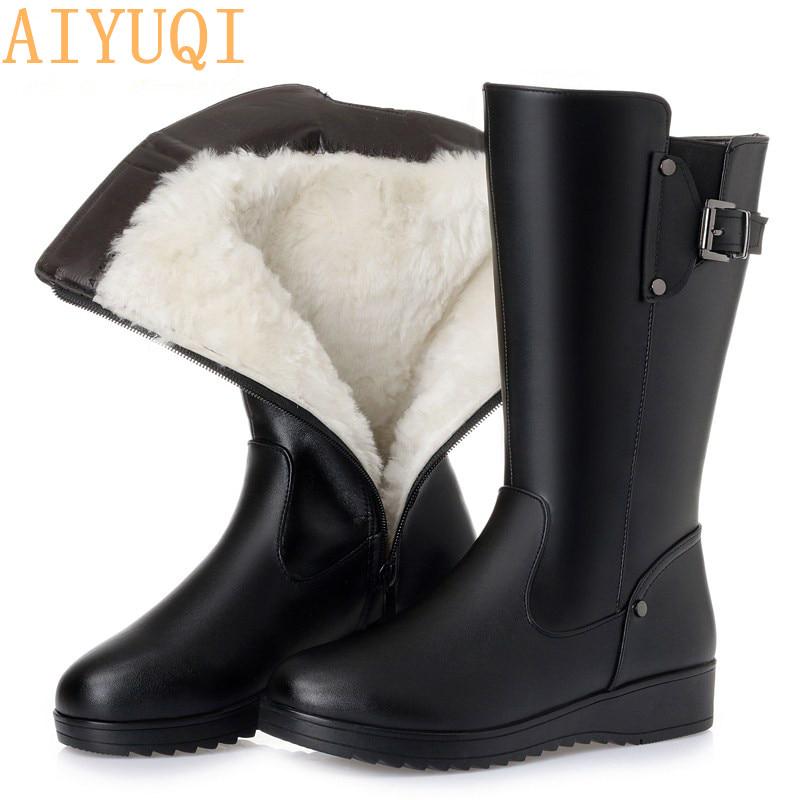 Female Winter Boots New Genuine Leather Female Boots Big Size Wool Booties Woman Non-slip
