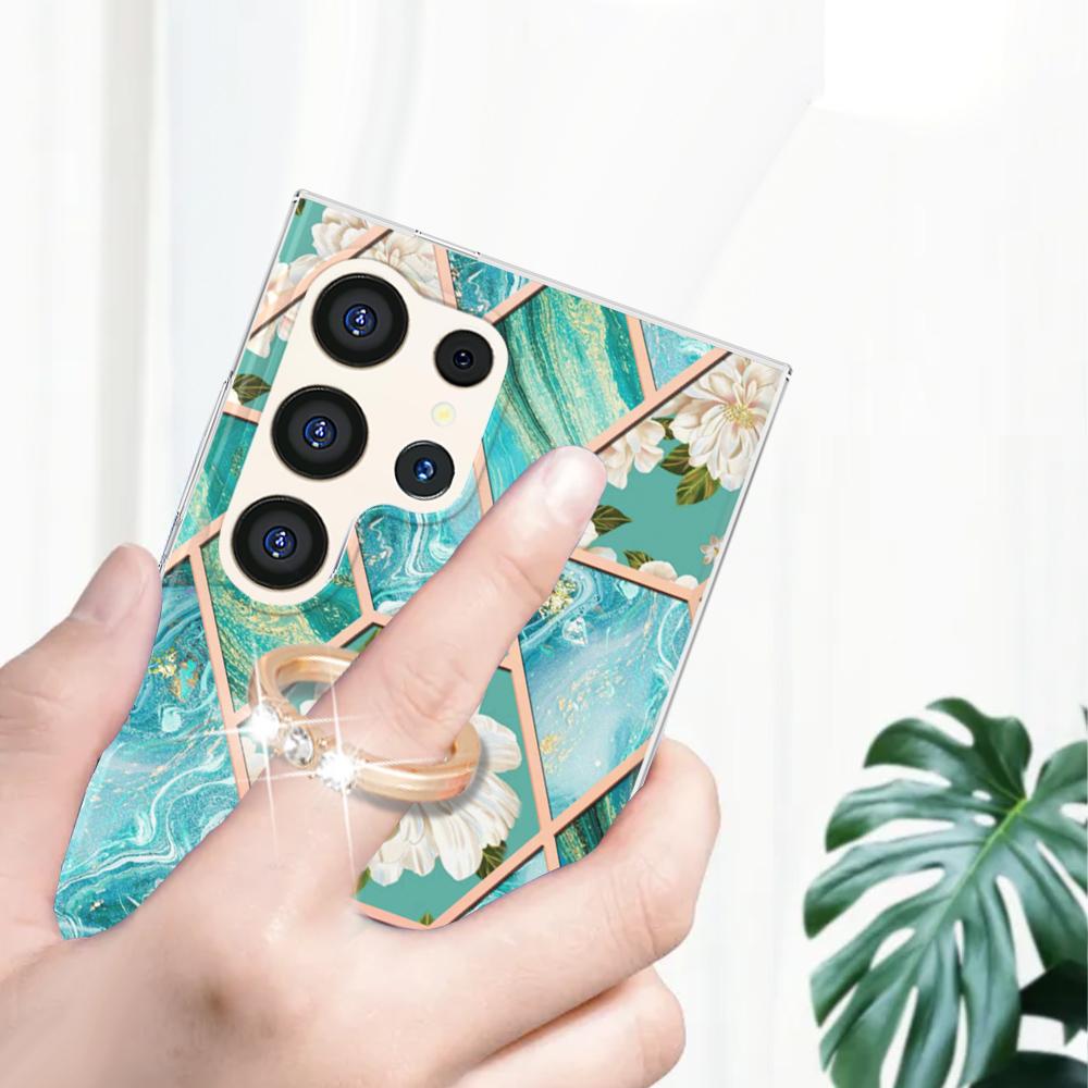 Ультратонкий чехол для телефона IMD с кольцом-держателем и золотистой окантовкой и мраморным цветком для Samsung Galaxy S20, S21, S22, S23, S24, A11, A13, A14, A23, A34, A54, A53, A73, A33...