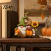 Indoor Tabletop Harvest Display Fall Gnome Ornament, Resin Autumn Figurines with Pumpkin And Sunflower Ornaments Decor for Thanksgiving Halloween,