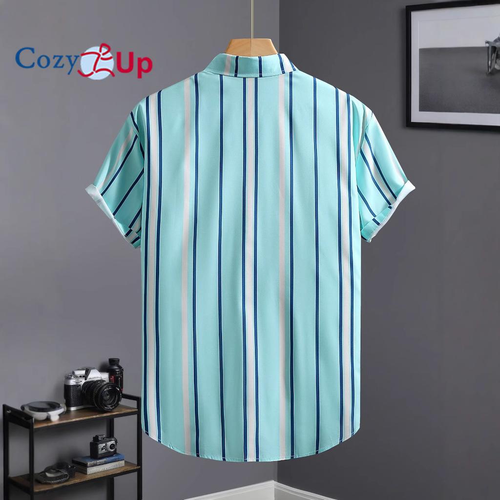 Мужская рубашка с коротким рукавом и принтом в небесно-голубую полоску, летняя повседневная рубашка для мужчин