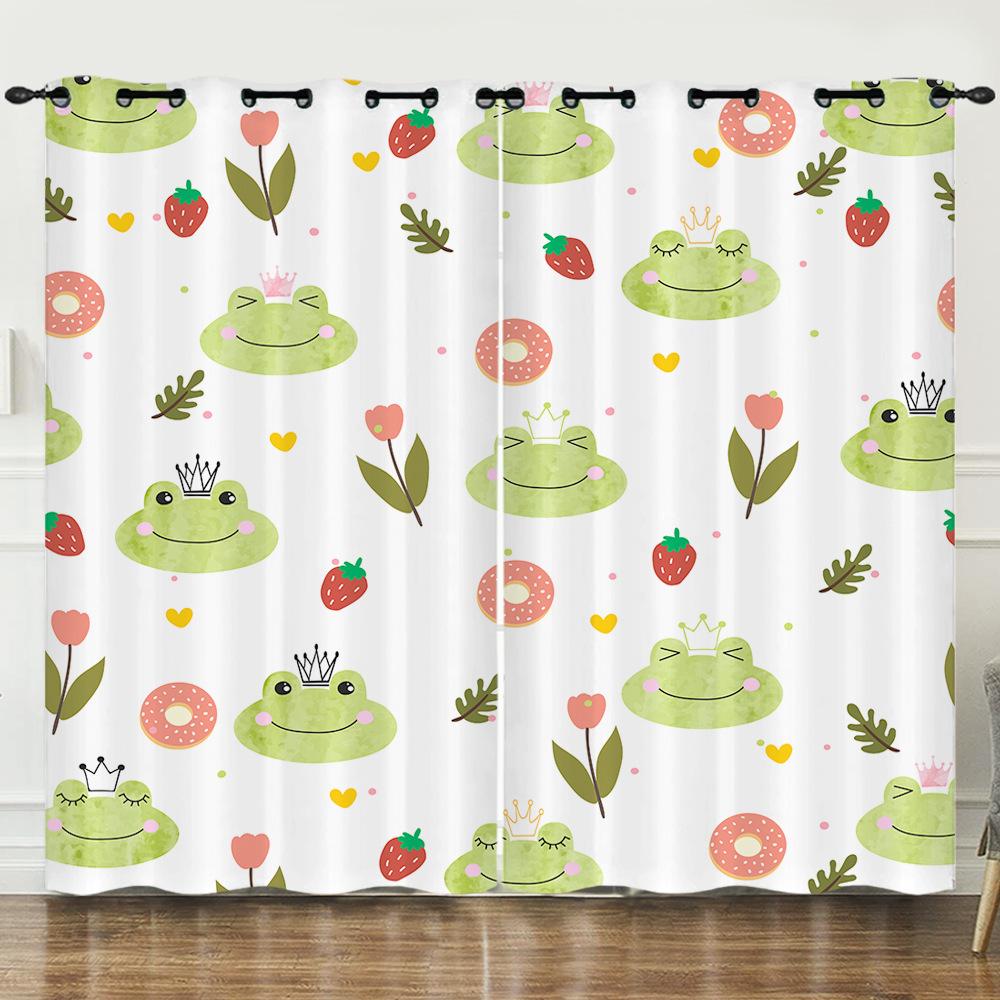 Curtains Cartoon Frog Digital Printing Blackout Curtains Bedroom Perforated Curtains