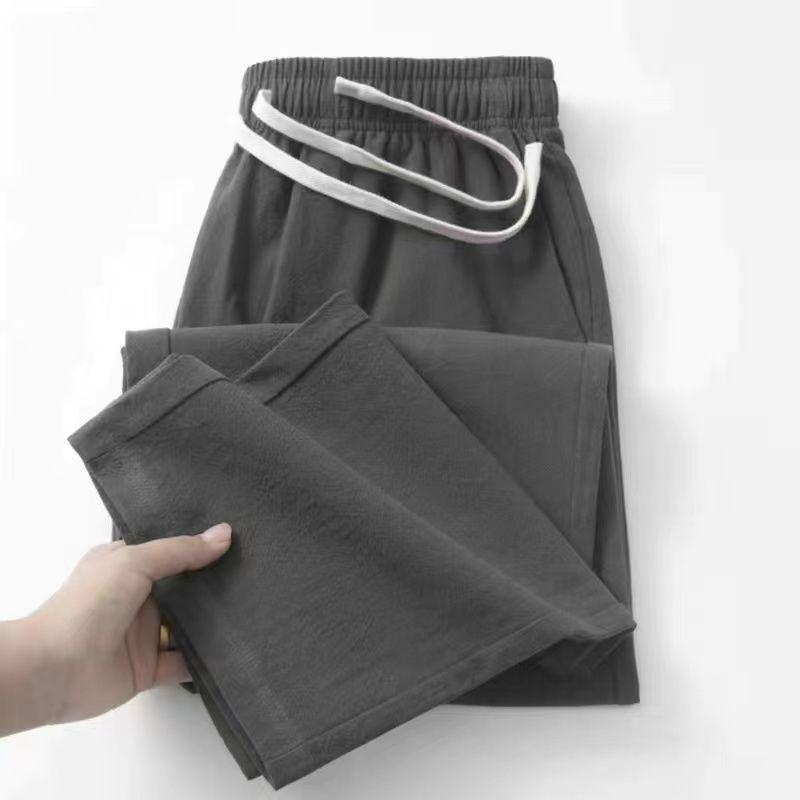 Льняные хлопковые дышащие свободные повседневные пляжные простые однотонные свободные прямые брюки со шнурком