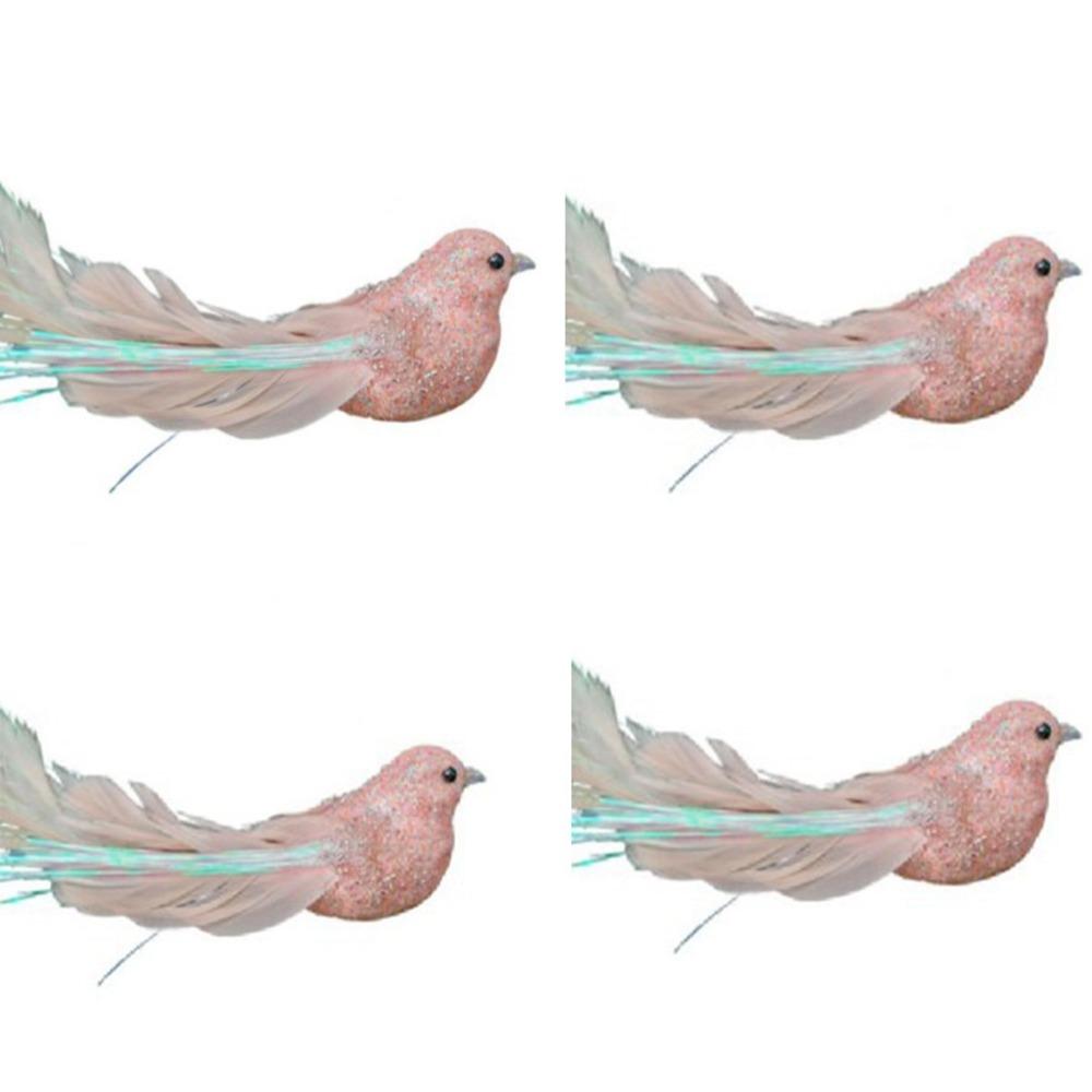 4 Pcs Cute With Clip Christmas Feather Bird Handmade Sparkling Simulation Bird Vivid Colorful Bird Ornaments Xmas Tree Decor