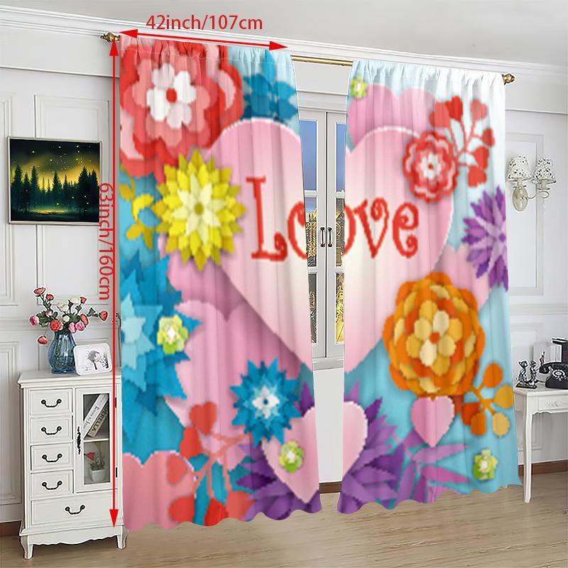 2PCS-LOVE- Штора с принтом - Материал полиэстер - подходит для спален, гостиных, кабинетов, частных помещений