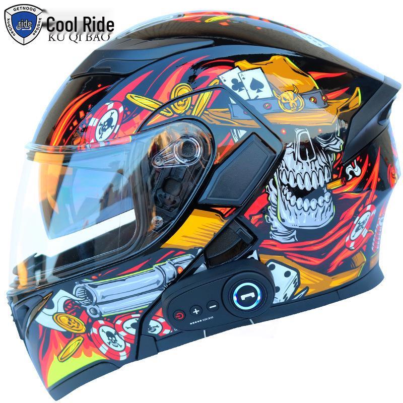 Cool Ride Treasure Bluetooth Full-Face Flip-Up Motorcycle Helmet with Dual Lens and FM Radio