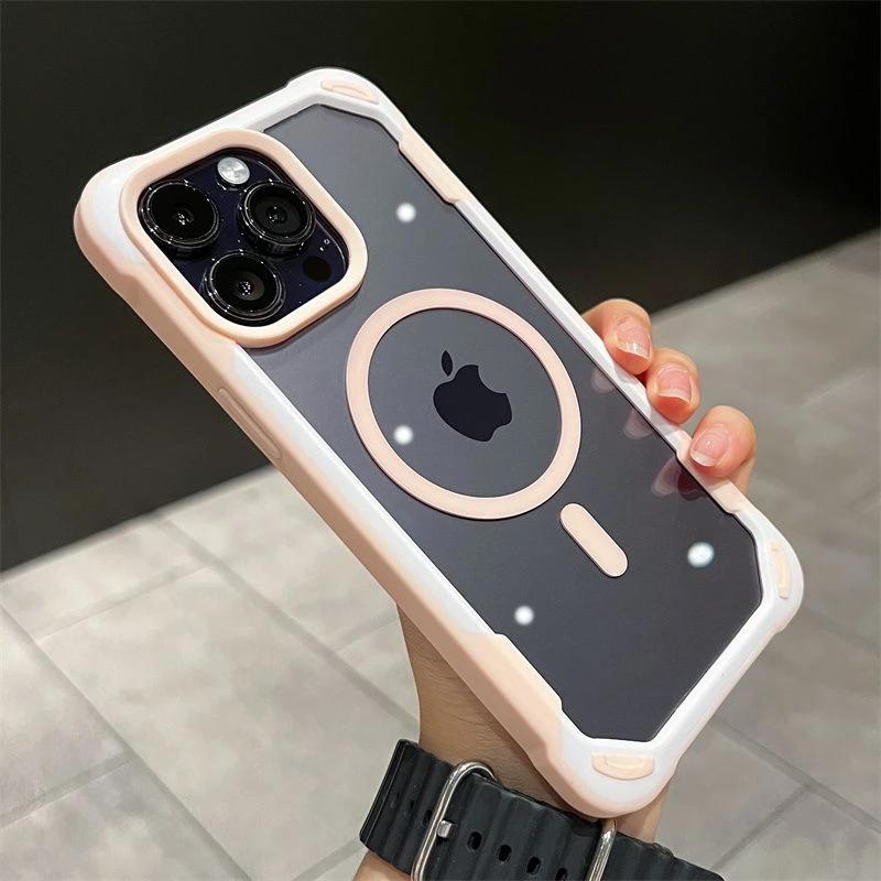 For Magsafe Magnetic Wireless Charge Clear Case For iPhone 16 15 14 Plus 13 12 Pro Max Hybrid Armor Bumper Shockproof Hard Cover