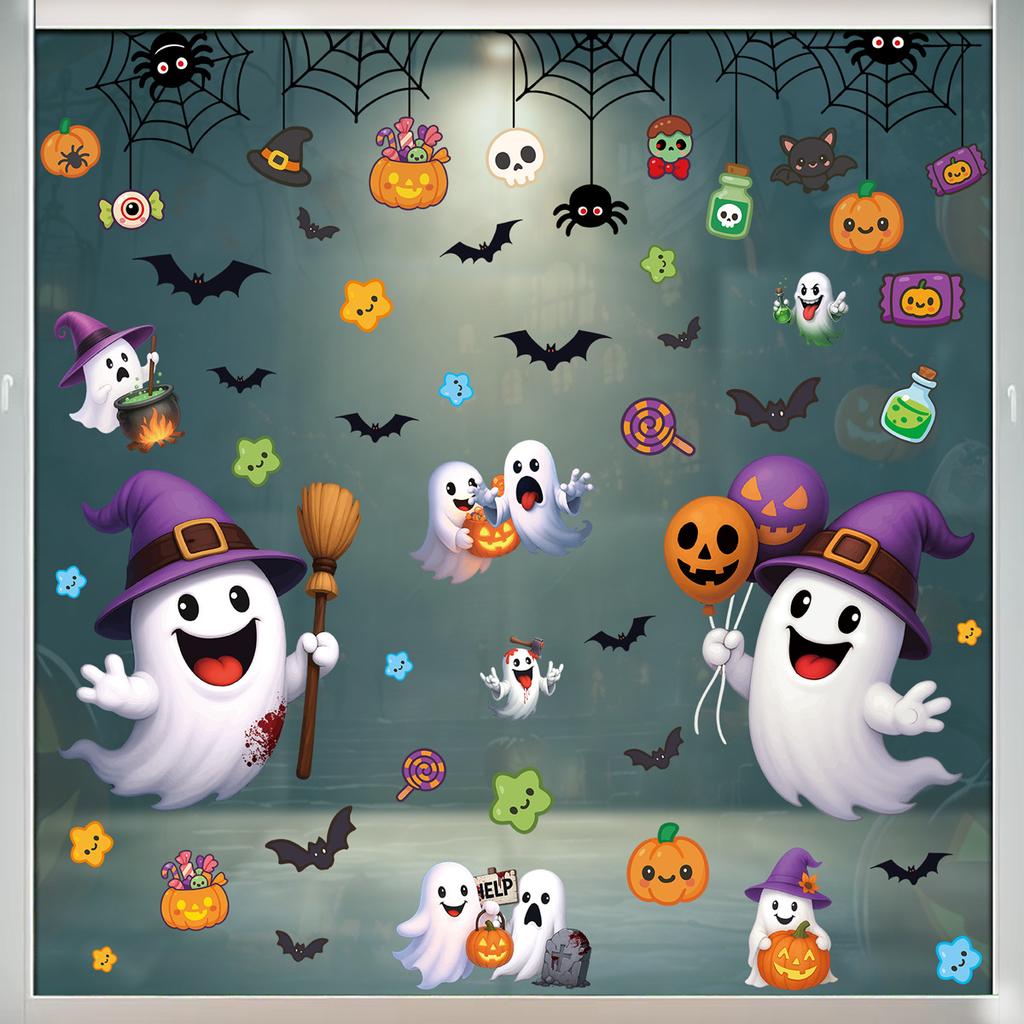 Halloween decorations creative cartoon spider ghost static sticker cute pumpkin bat glass sticker