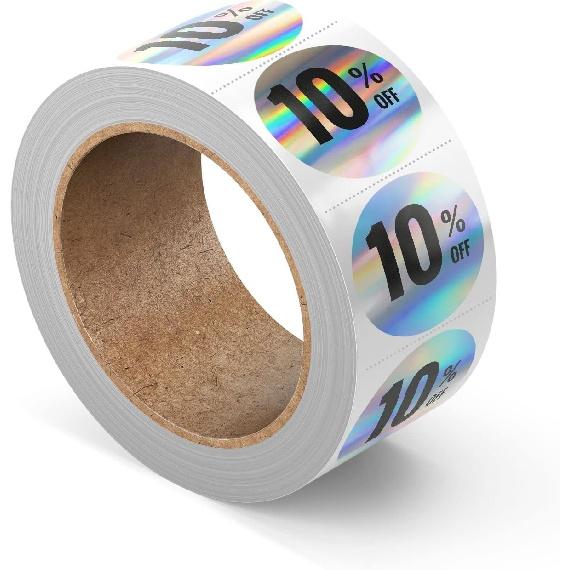 Mobiusea Creation 4000pcs Percent Off Discount Stickers | 8 Rolls | 1 Inch in Diameter | Holographic Perforated Labels | 5-75 Percent Off Sales