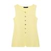 Spring New Women's Clothing Fashion All-Match Golden Button Plain Stitch Sleeveless French Vest Tops 4192100