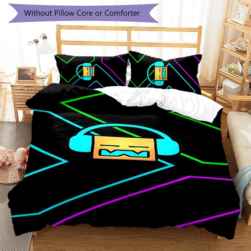 Geometry Dash 3pcs Bedding Set Duvet Cover Closure Includes 1 Duvet Cover & 2 Pillowcases for All Seasons Bedroom Home Dorm Decor