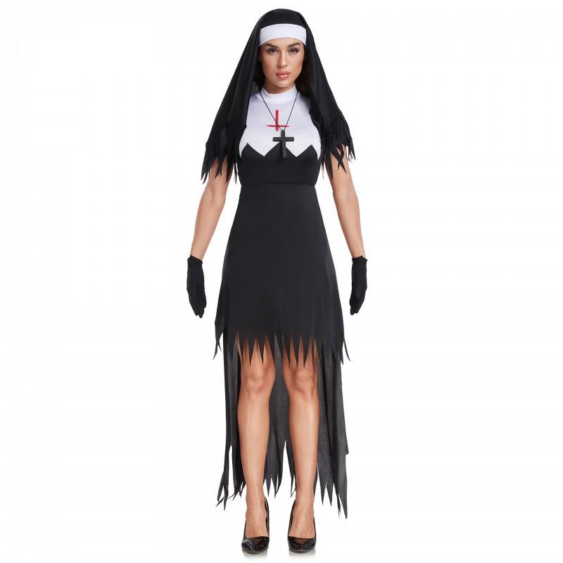 S-XXXL Evil Vampire Nun Costume Womens Halloween Cosplay Dress Game Role Play